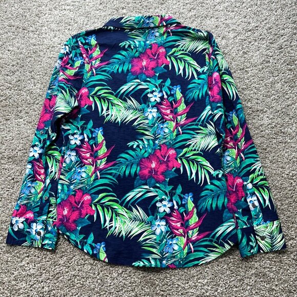 Tommy Bahama Women's Sz M Floral Button-Up Shirt Tropical Print Long Sleeve - Picture 8 of 9